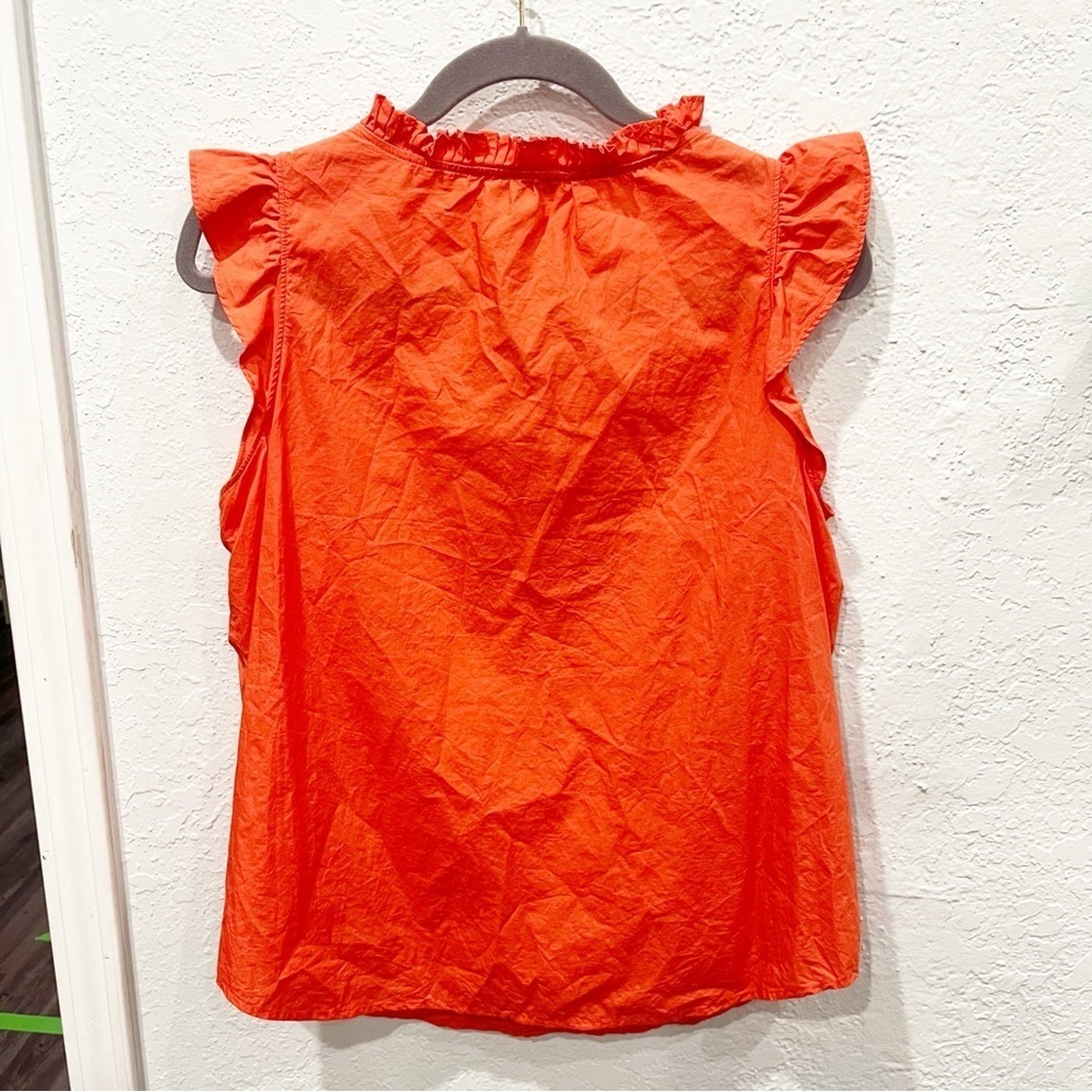 Talbots Top Women's Medium Orange Smocked Ruffle Split Neck Shell - Picture 2 of 6